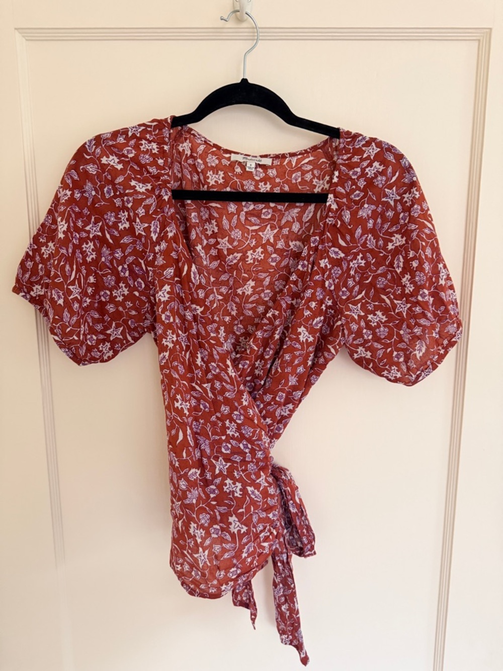 Madewell Floral Print Cotton Blend Wrap Top - Medium